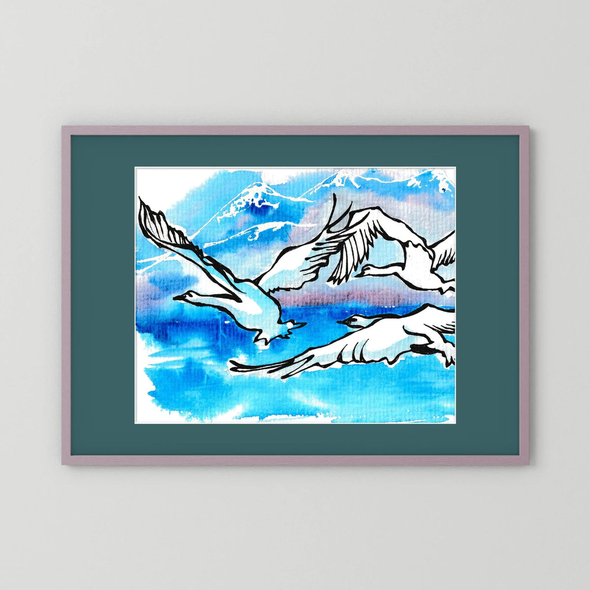 Lake Como Swans Soaring Paper Print