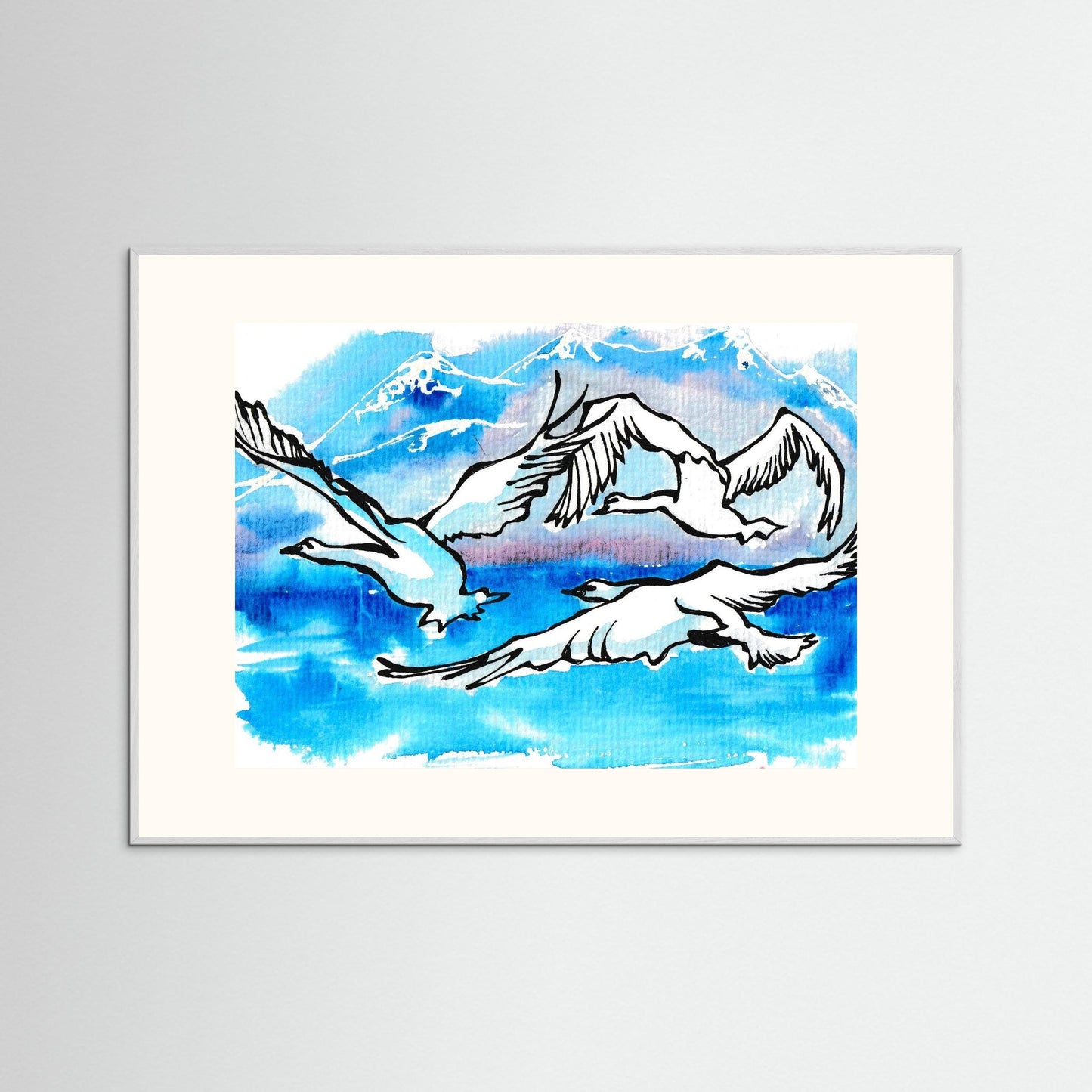 Lake Como Swans Soaring Paper Print