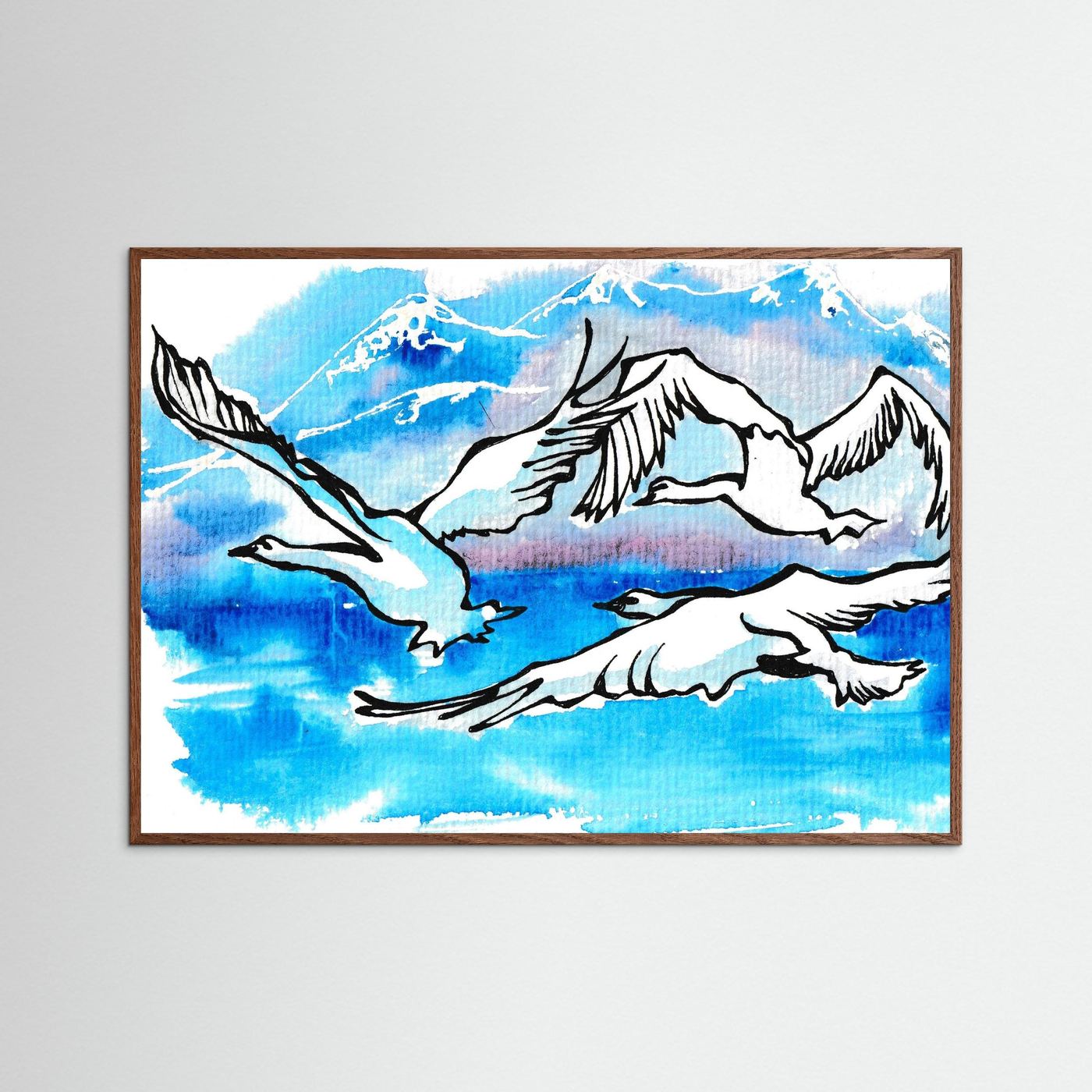 Lake Como Swans Soaring Paper Print