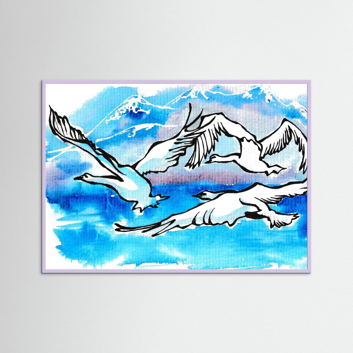 Lake Como Swans Soaring Paper Print