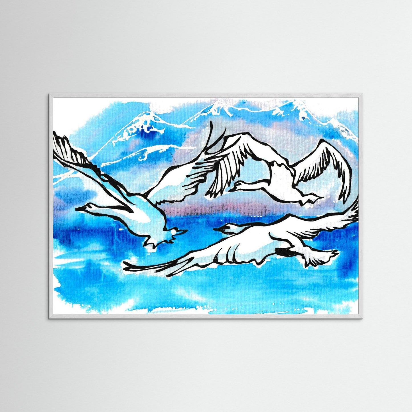 Lake Como Swans Soaring Paper Print