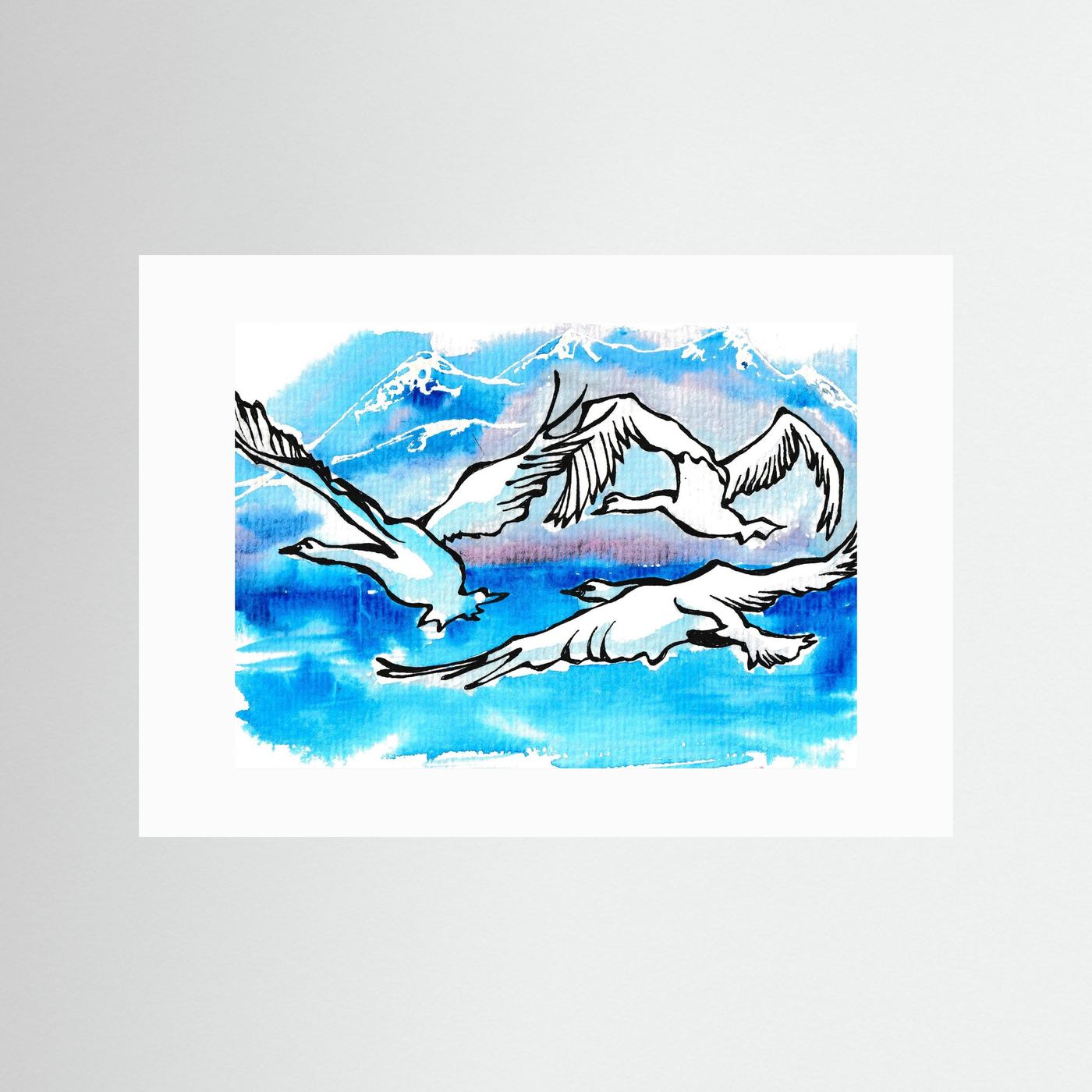 Lake Como Swans Soaring Paper Print