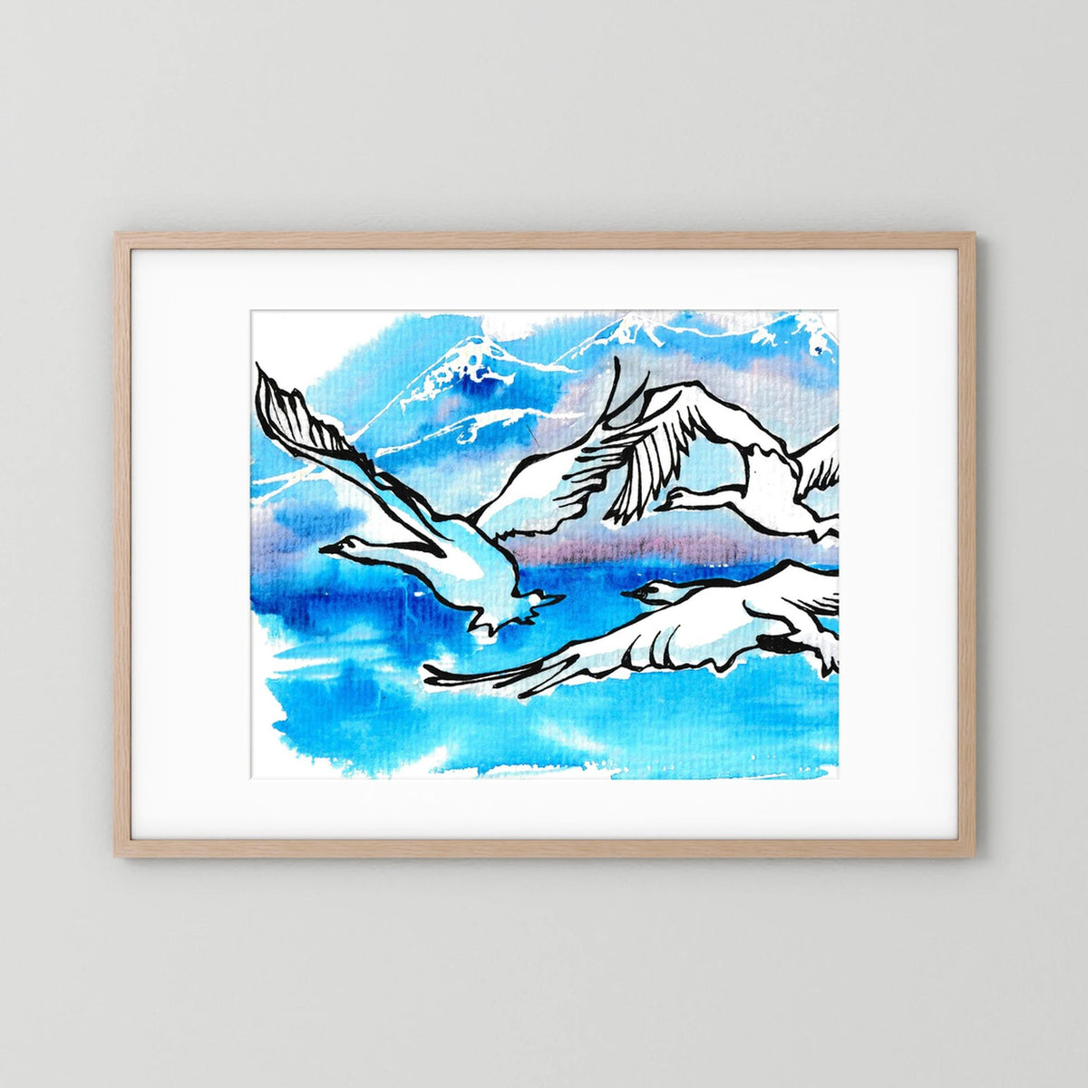Lake Como Swans Soaring Paper Print