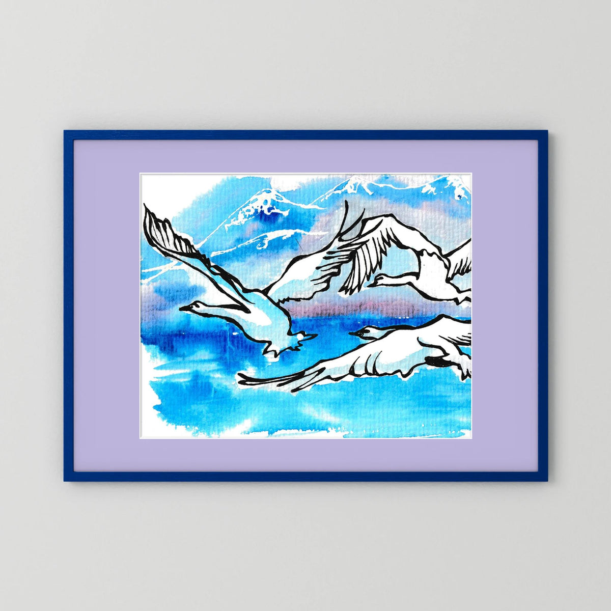 Lake Como Swans Soaring Paper Print