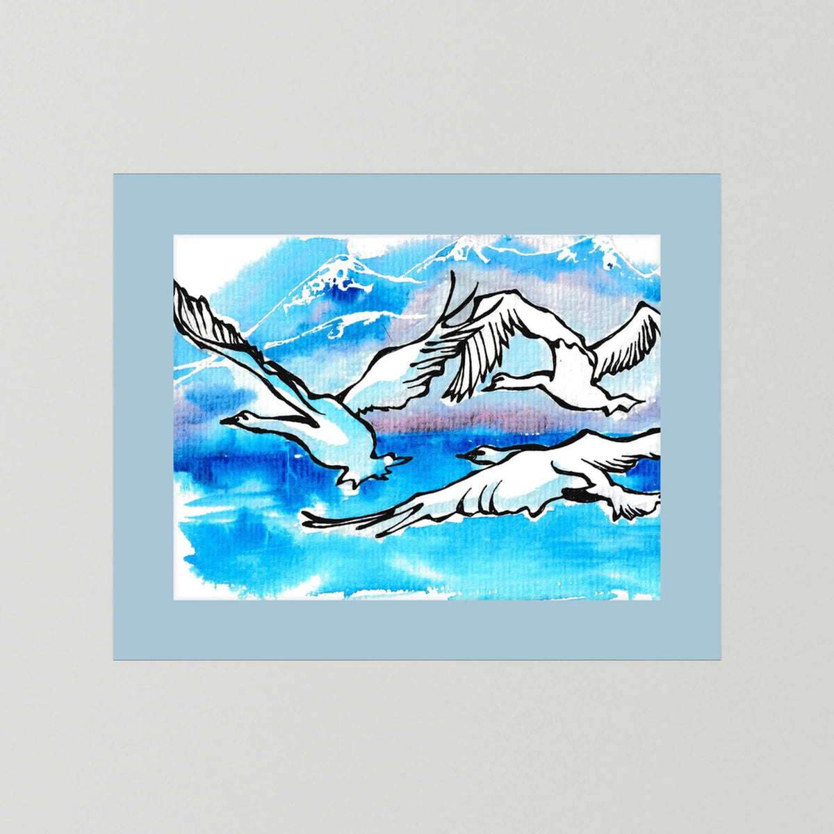 Lake Como Swans Soaring Paper Print