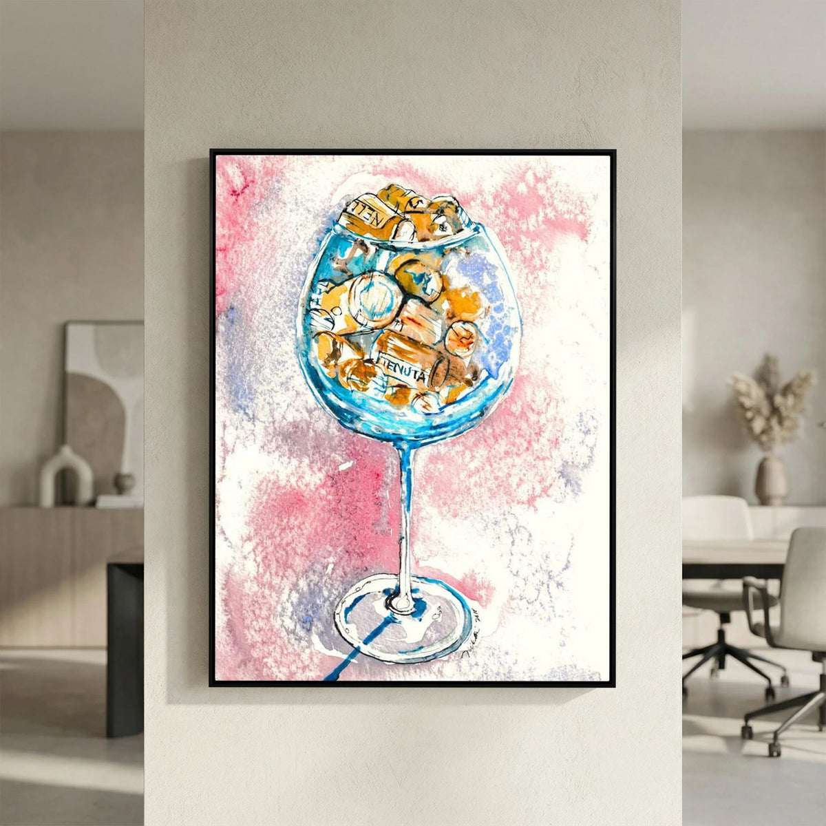 Aquarium Wine Glass with Corks Canvas