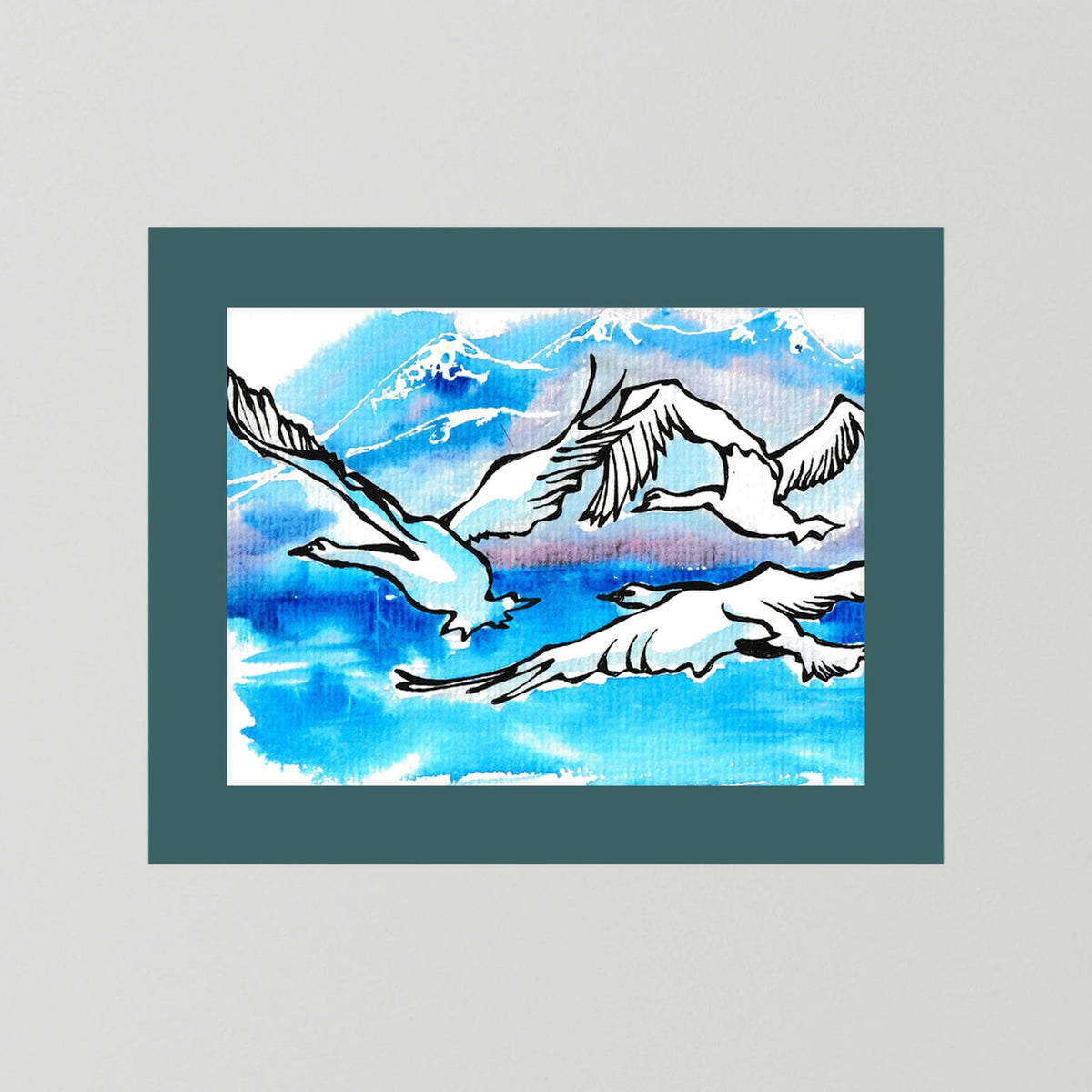 Lake Como Swans Soaring Paper Print