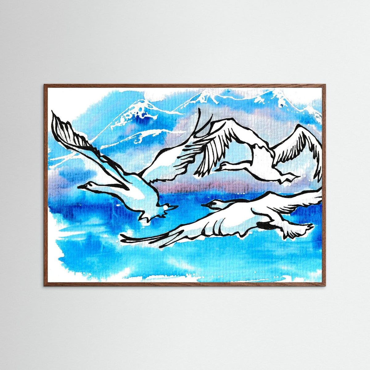 Lake Como Swans Soaring Paper Print