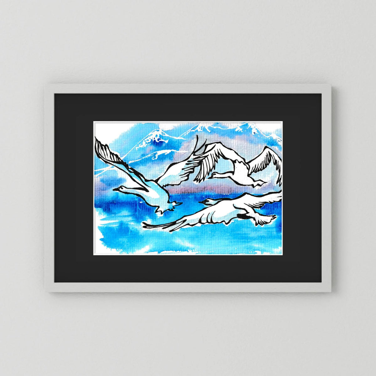 Lake Como Swans Soaring Paper Print