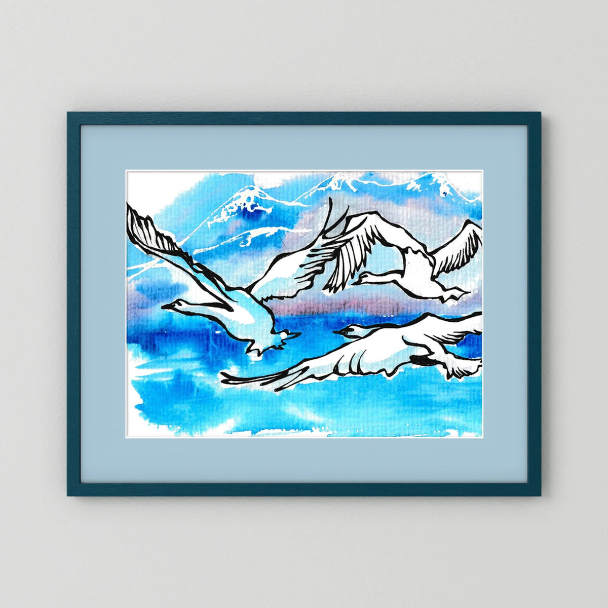 Lake Como Swans Soaring Paper Print