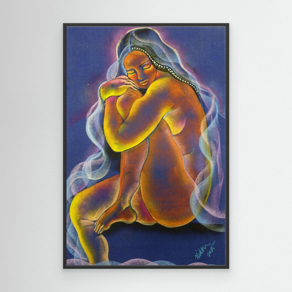 "Permission to be Born," Oil Pastels on Velvet by Nikki Martinez
