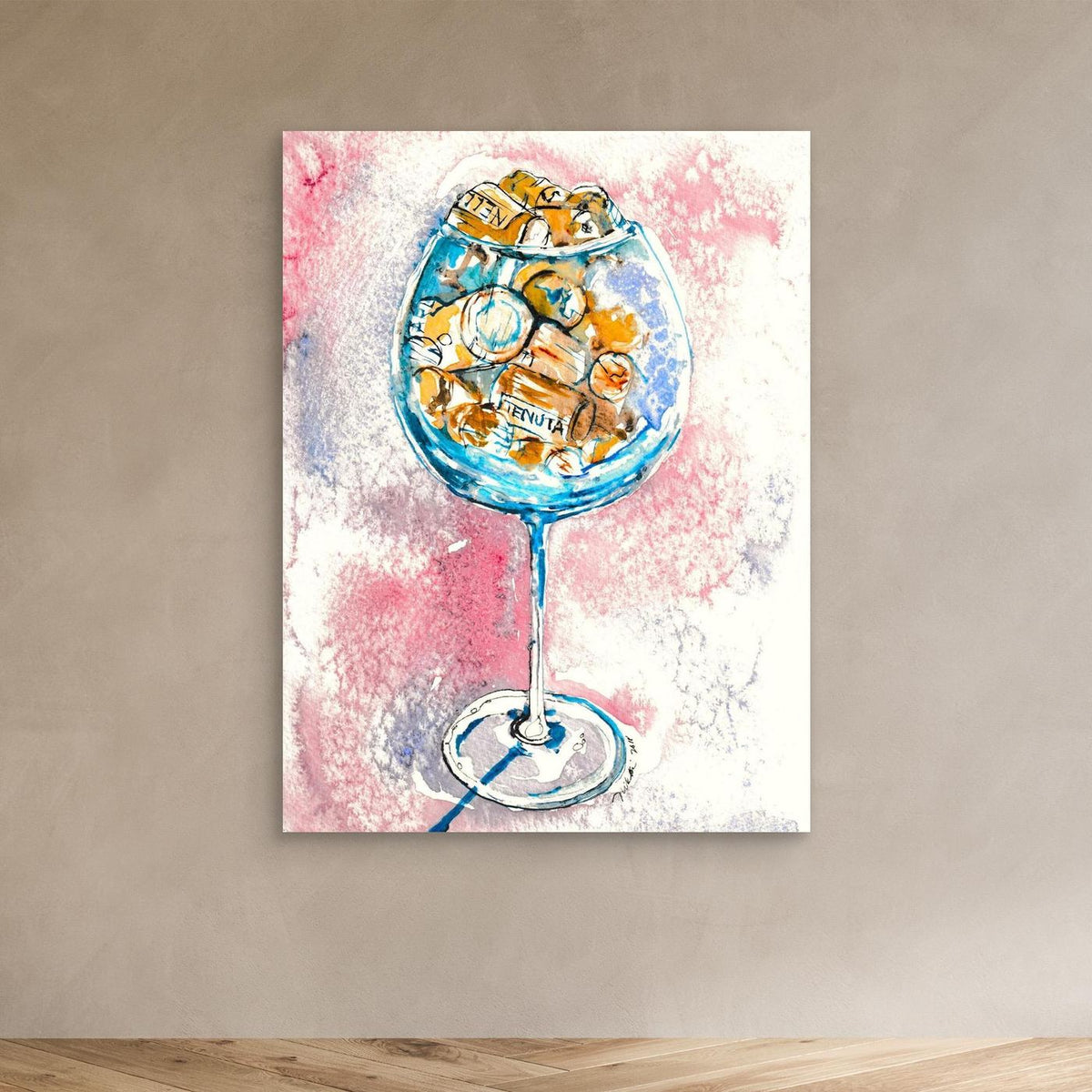 Aquarium Wine Glass with Corks Canvas