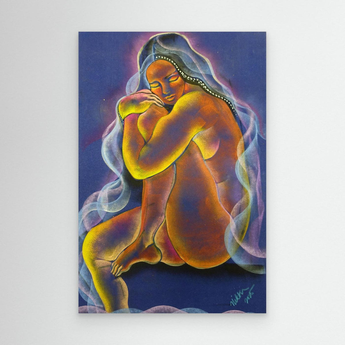 "Permission to be Born," Oil Pastels on Velvet by Nikki Martinez