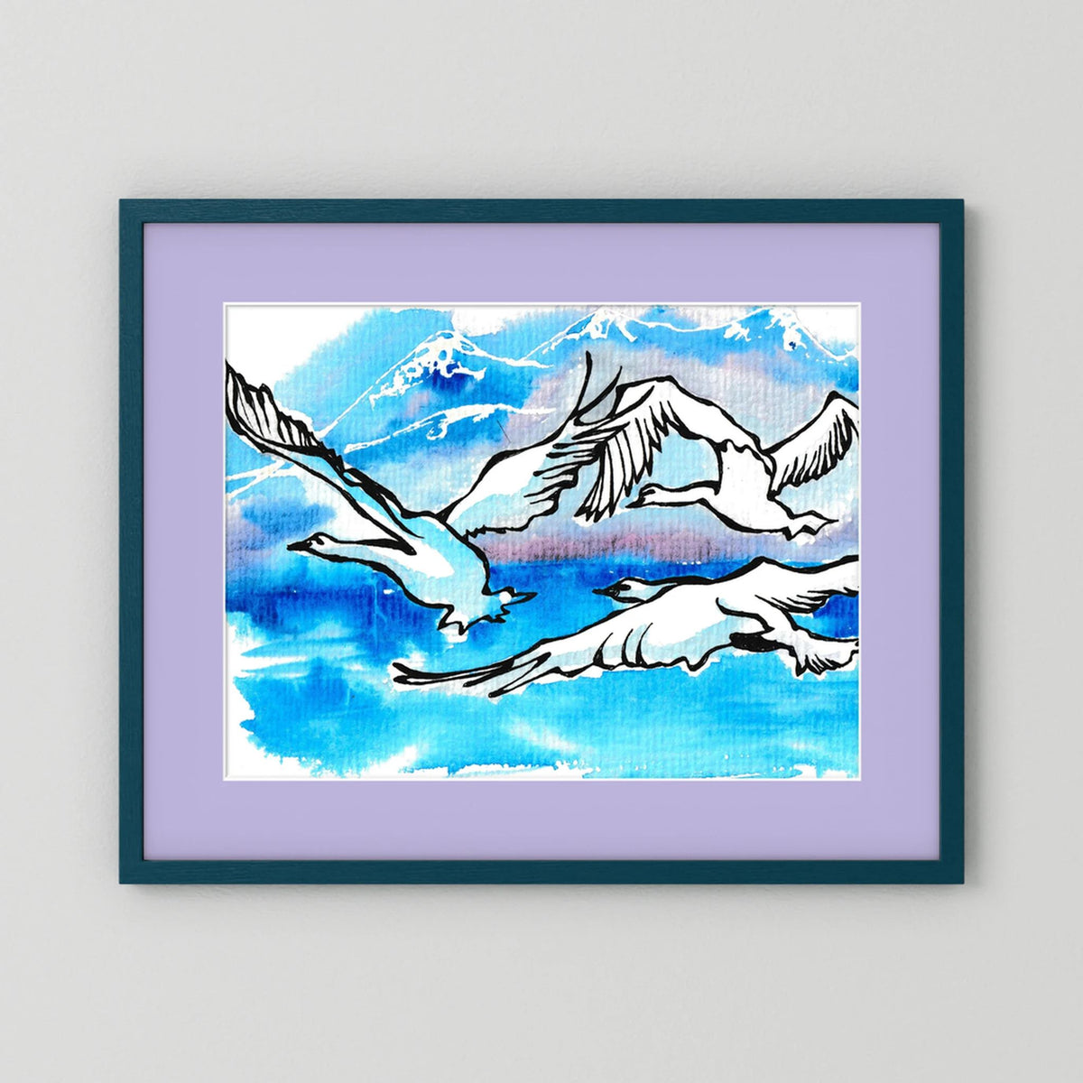 Lake Como Swans Soaring Paper Print