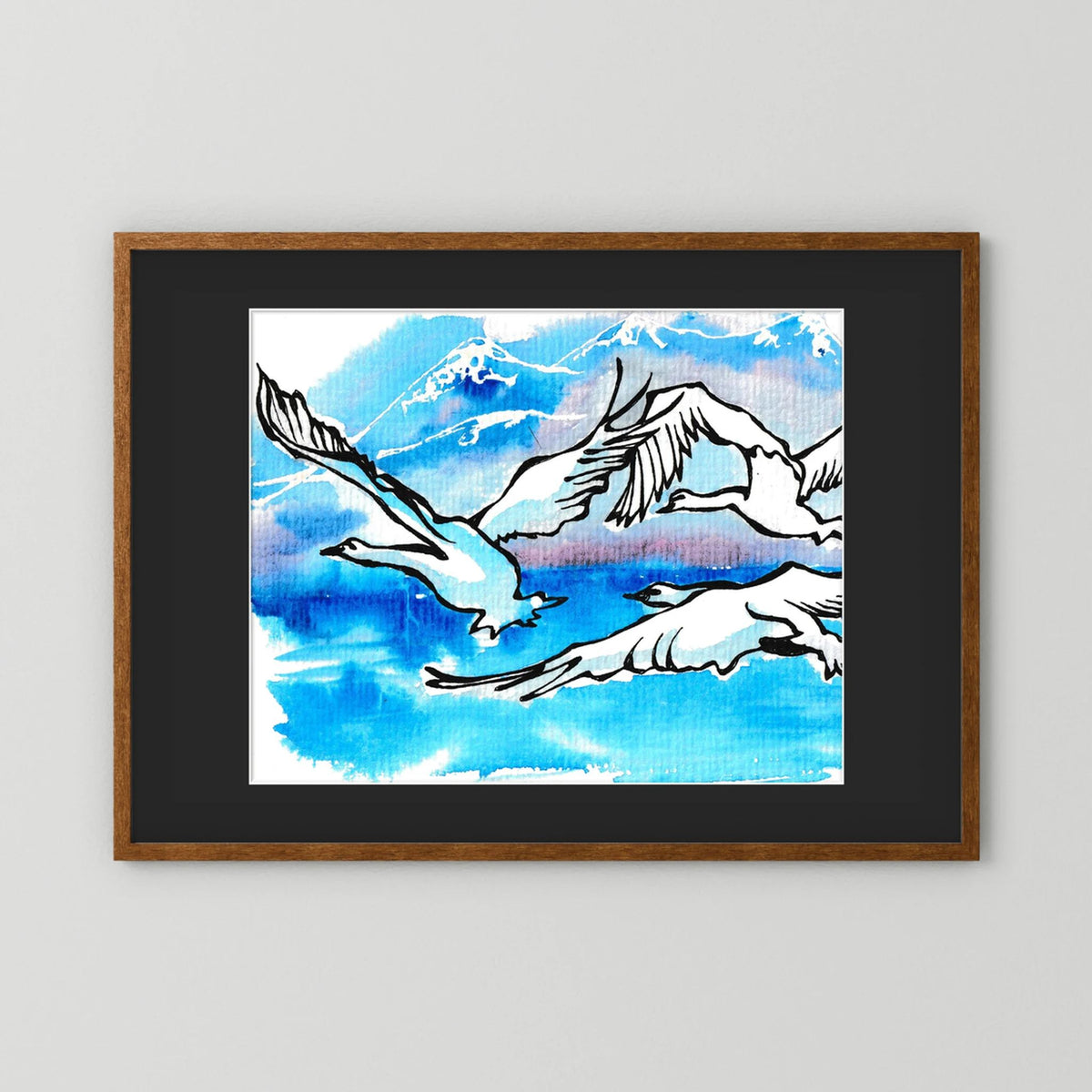 Lake Como Swans Soaring Paper Print