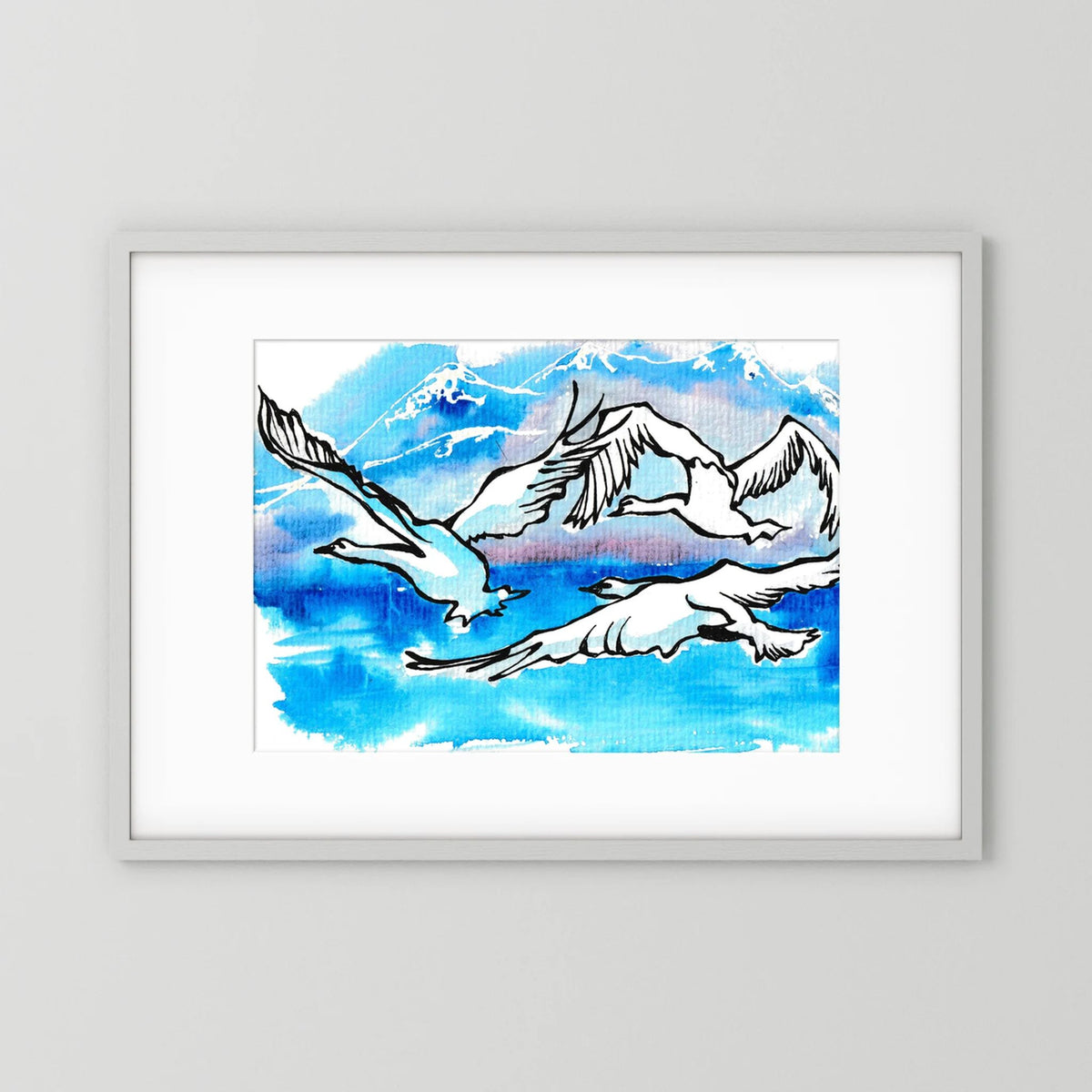Lake Como Swans Soaring Paper Print