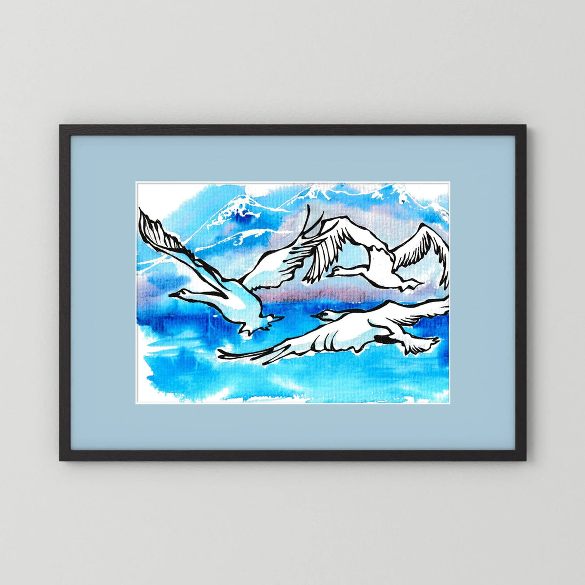 Lake Como Swans Soaring Paper Print