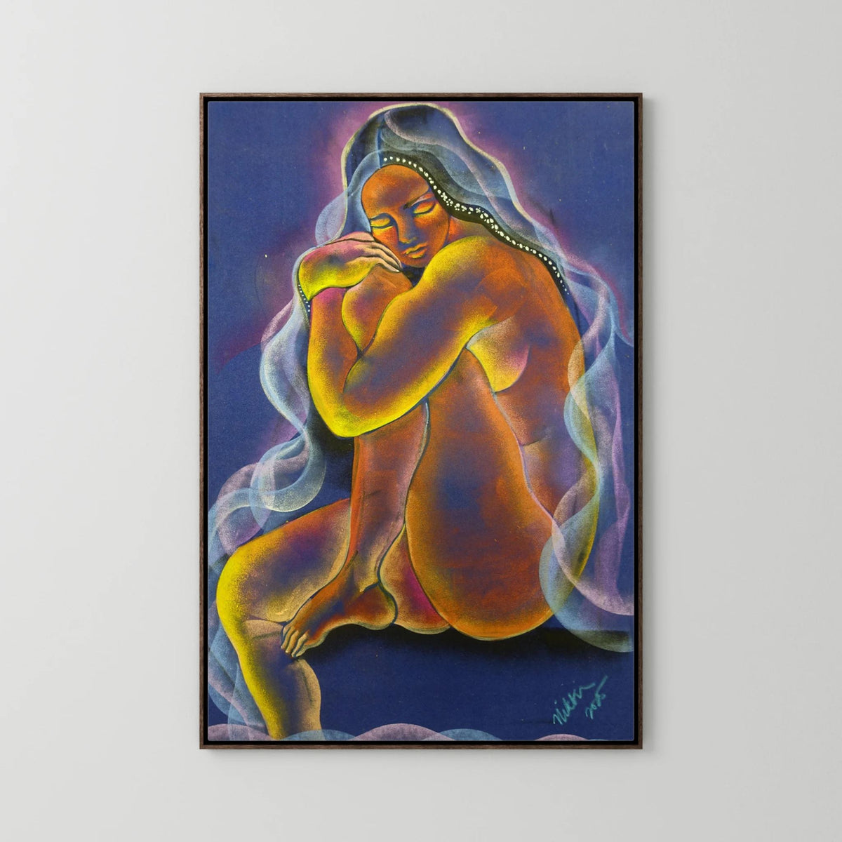 "Permission to be Born," Oil Pastels on Velvet by Nikki Martinez