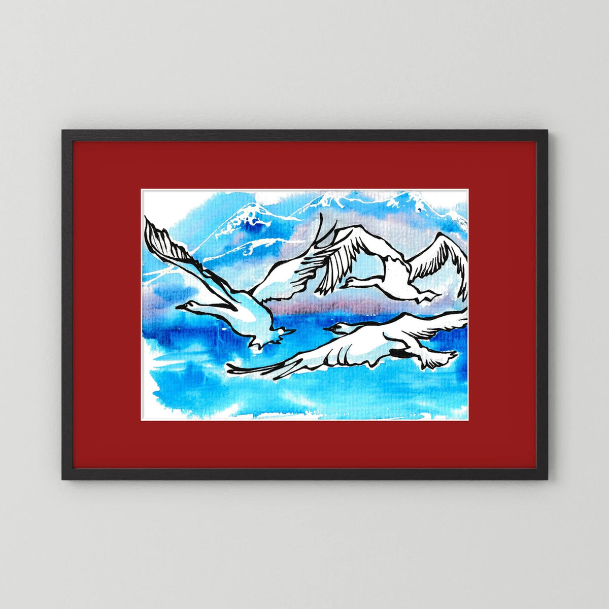 Lake Como Swans Soaring Paper Print