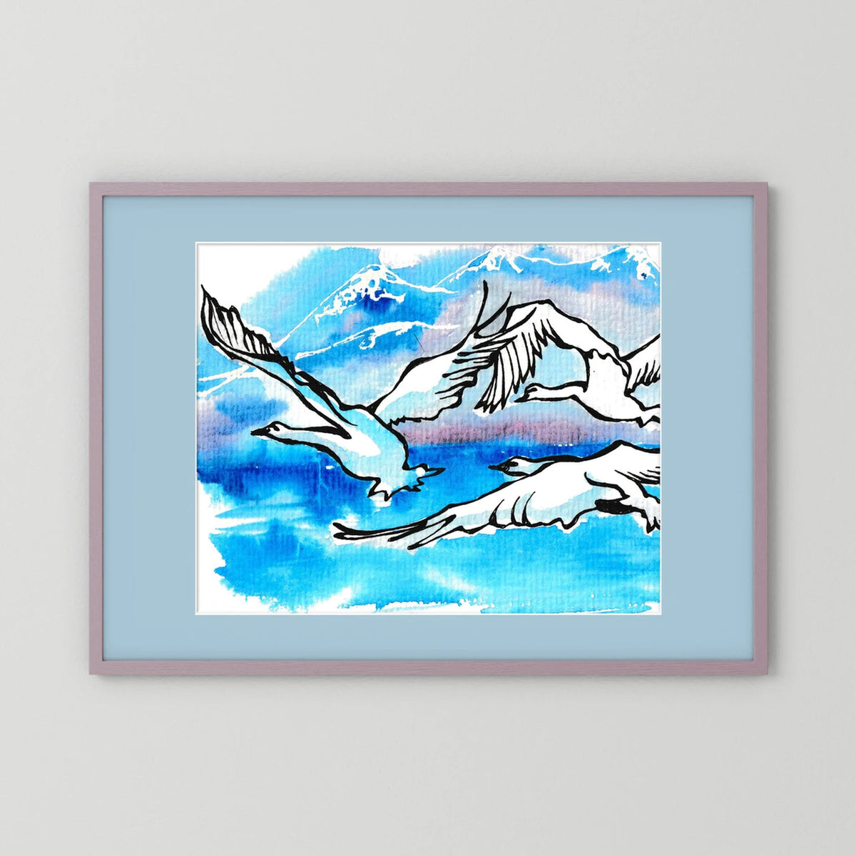 Lake Como Swans Soaring Paper Print