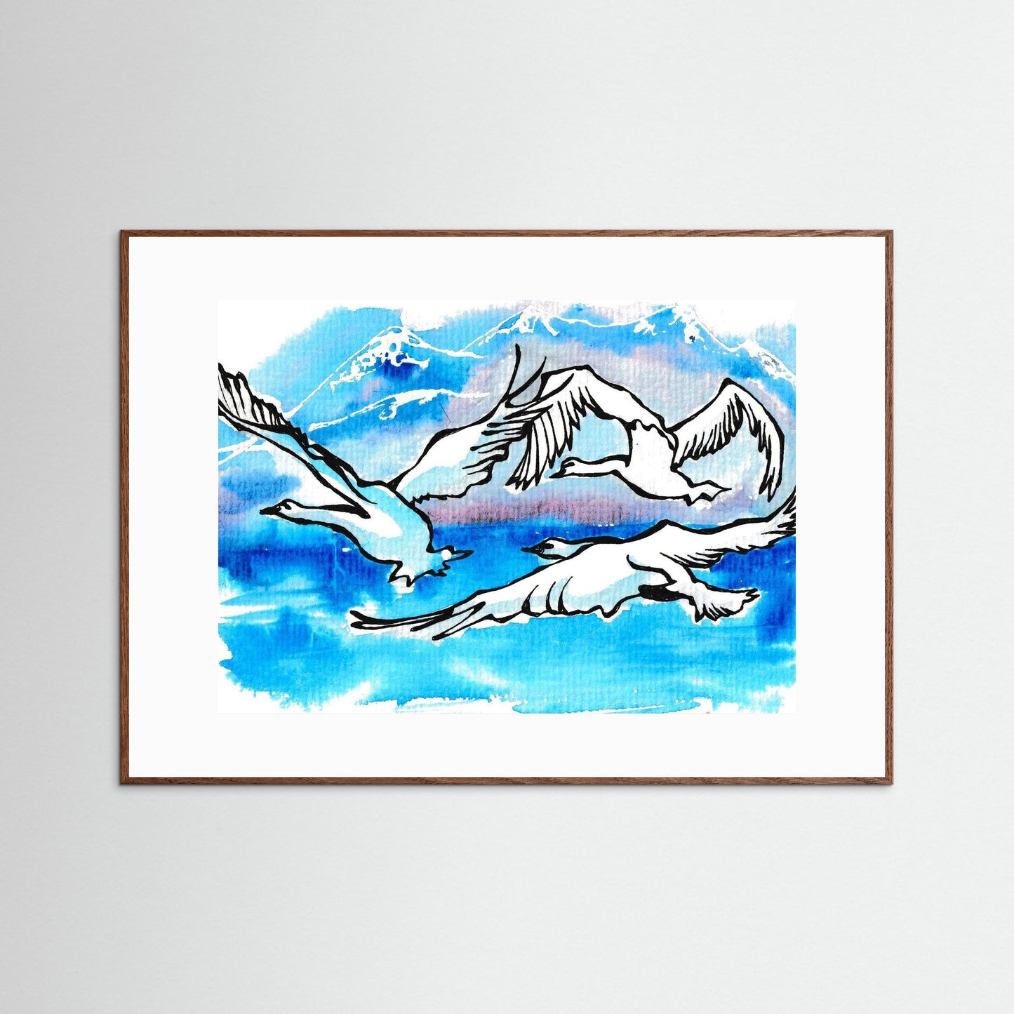Lake Como Swans Soaring Paper Print