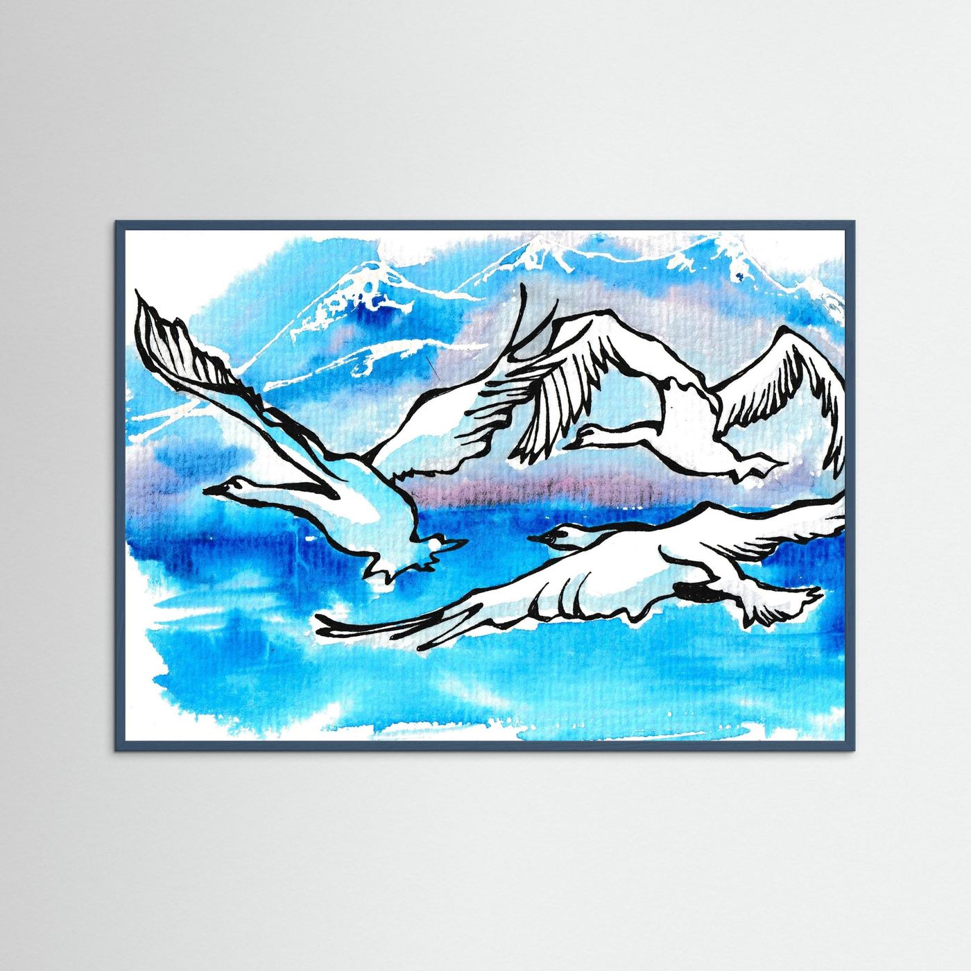 Lake Como Swans Soaring Paper Print