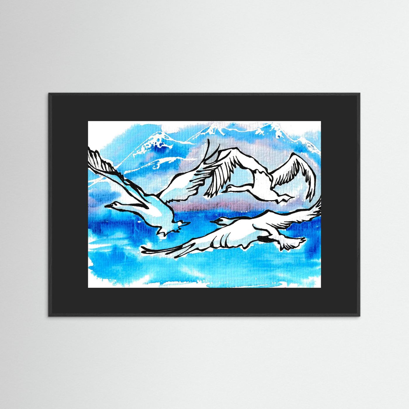 Lake Como Swans Soaring Paper Print