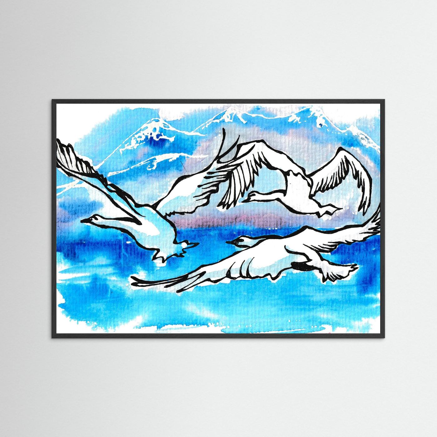 Lake Como Swans Soaring Paper Print