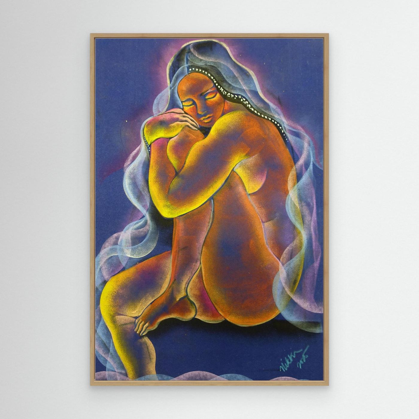 "Permission to be Born," Oil Pastels on Velvet by Nikki Martinez