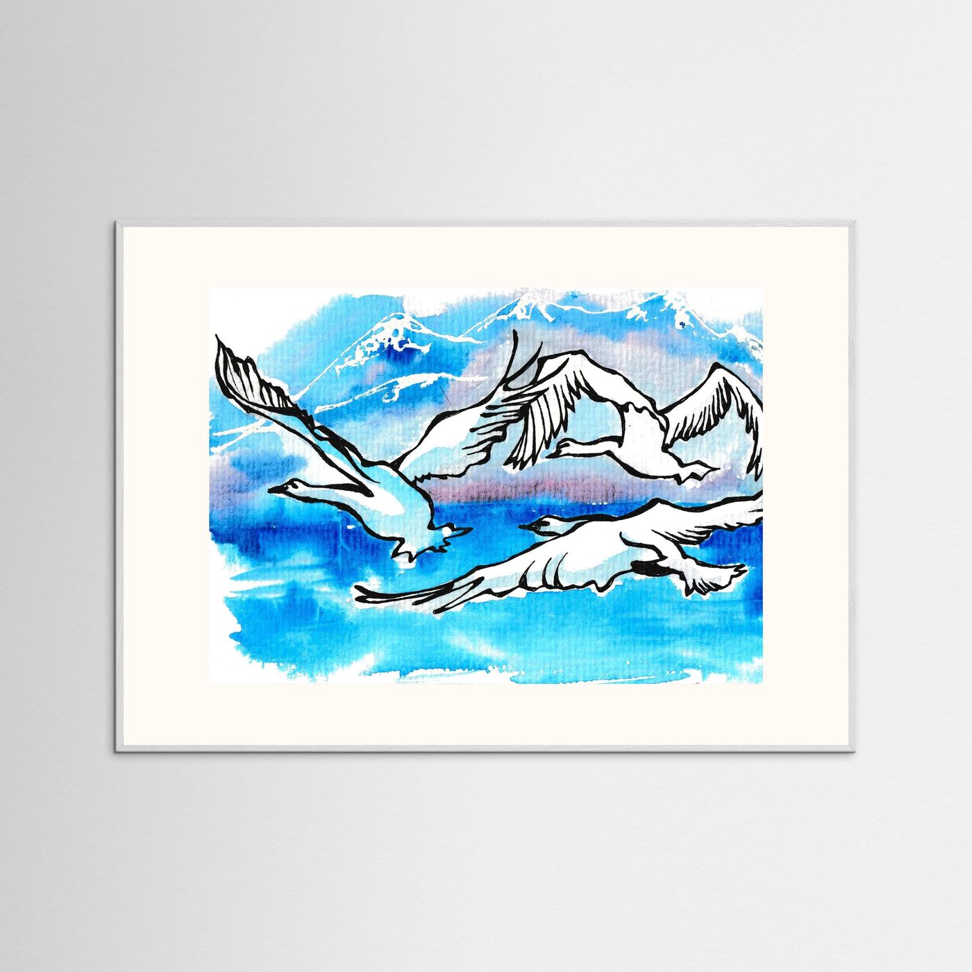 Lake Como Swans Soaring Paper Print