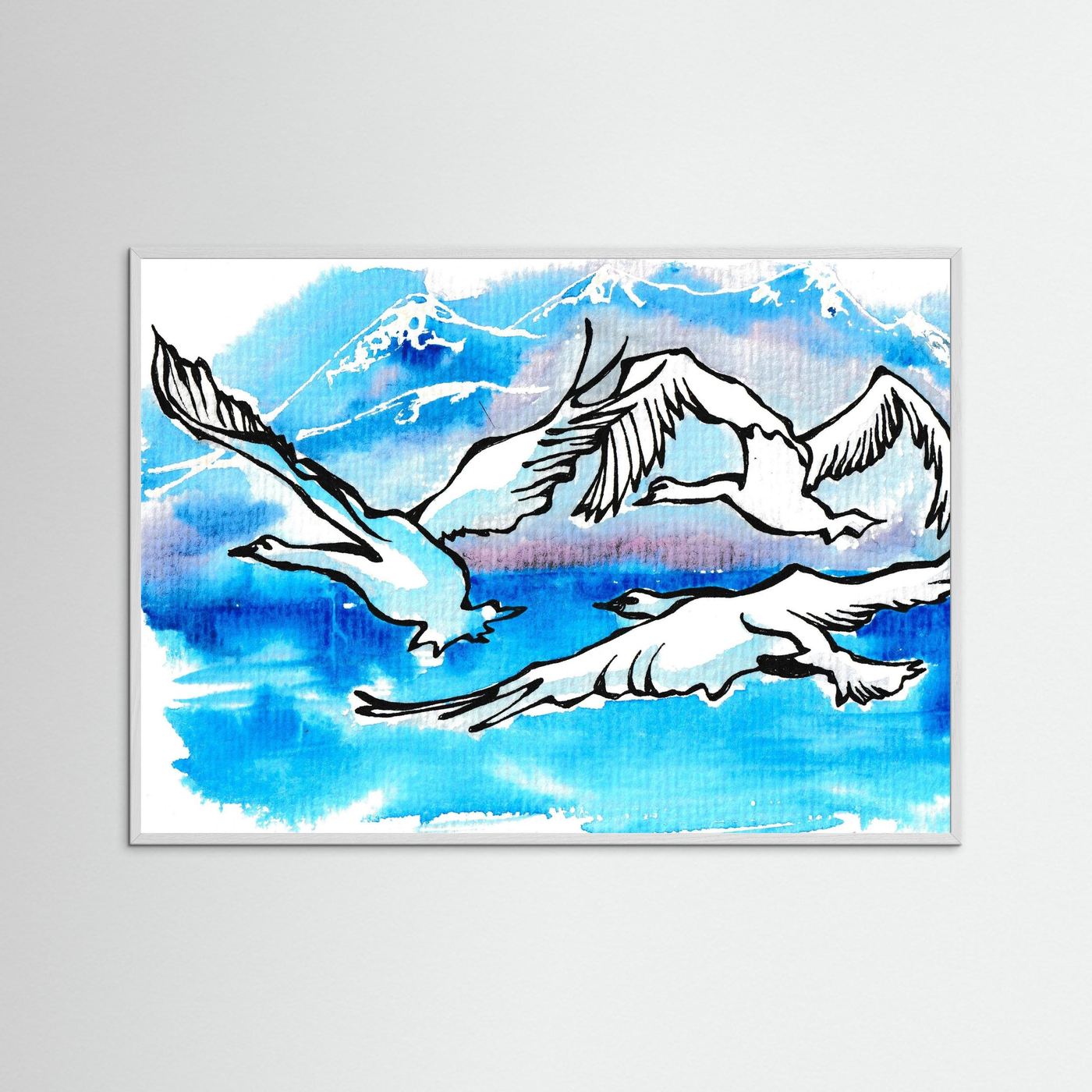 Lake Como Swans Soaring Paper Print